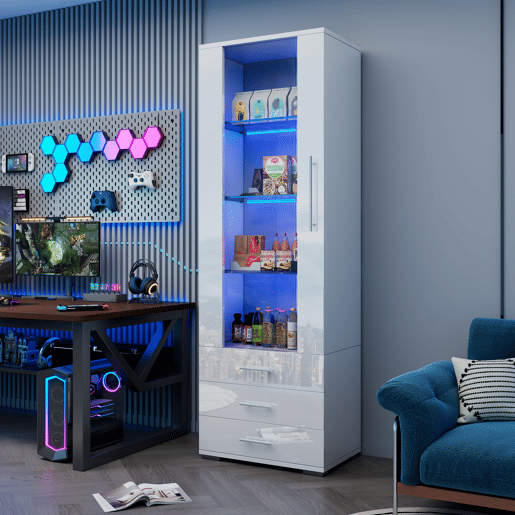Vitrine de mdf com 1 porta,3 gavetas e luz led,branco Vitrine de mdf com 1 porta,3 gavetas e luz led,branco