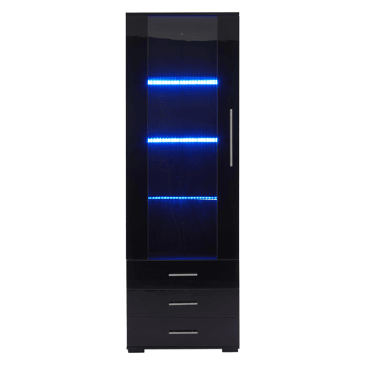 Vitrine de mdf com 1 porta,3 gavetas e luz led,preto Vitrine de mdf com 1 porta,3 gavetas e luz led,preto