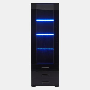 Vitrine de mdf com 1 porta,3 gavetas e luz led,preto