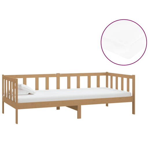 Sofá-cama, Sofá conversível com colchão 90x200 cm pinho maciço castanho mel Sofá-cama, Sofá conversível com colchão 90x200 cm pinho maciço castanho mel