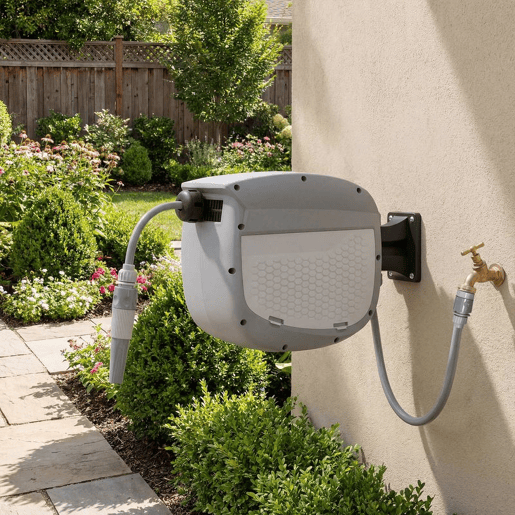 Outsunny Carretel de Mangueira para Jardim 10+1 m com Bico de 2 Modos Carretel de Mangueira de Jardim de Parede com Bloqueio Automático e Retracção Controlada Suporte Orientável 180° Cinza