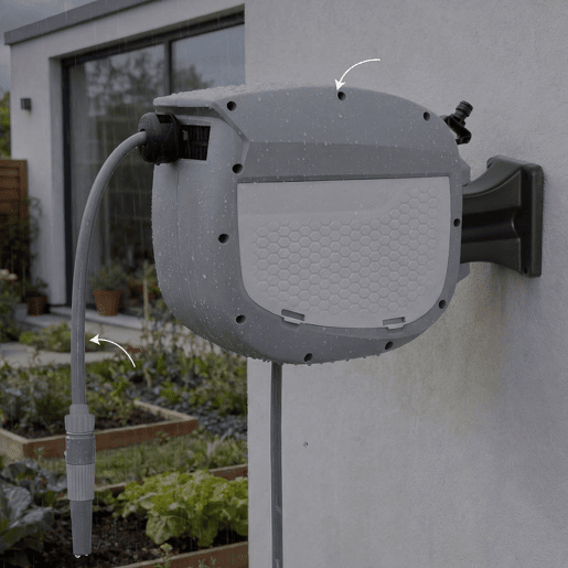 Outsunny Carretel de Mangueira para Jardim 10+1 m com Bico de 2 Modos Carretel de Mangueira de Jardim de Parede com Bloqueio Automático e Retracção Controlada Suporte Orientável 180° Cinza