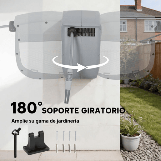 Outsunny Carretel de Mangueira para Jardim 10+1 m com Bico de 2 Modos Carretel de Mangueira de Jardim de Parede com Bloqueio Automático e Retracção Controlada Suporte Orientável 180° Cinza