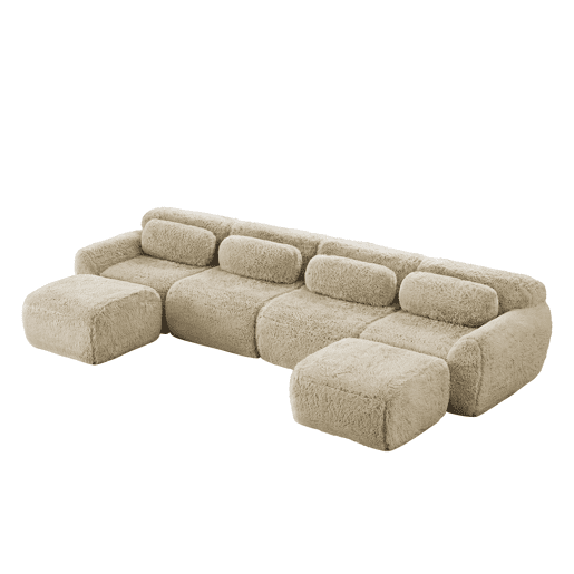 Sofá modular U 4 lugares - sem montagem, combinável, felpa, almofadas, apoio ergonómico - Bege claro