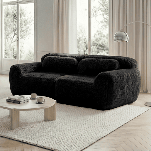 Sofá de 2 lugares - design modular sem estrutura, macio, almofadas, antiderrapante - Preto