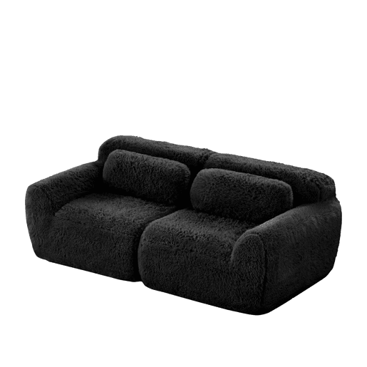Sofá de 2 lugares - design modular sem estrutura, macio, almofadas, antiderrapante - Preto