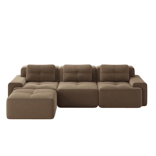 Sofá modular L 3 lugares - Veludo cotelê, chaise longue, montagem sem ferramentas - Castanho