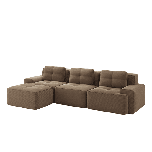 Sofá modular L 3 lugares - Veludo cotelê, chaise longue, montagem sem ferramentas - Castanho