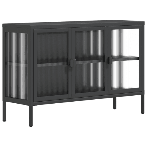 Aparador - Bufete - Móvei de apoio 105x35x70 cm vidro e aço preto pt4039