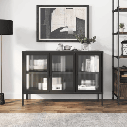 Aparador - Bufete - Móvei de apoio 105x35x70 cm vidro e aço preto pt4039