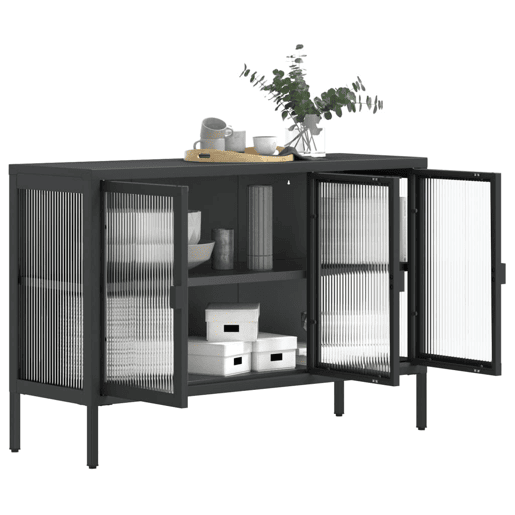 Aparador - Bufete - Móvei de apoio 105x35x70 cm vidro e aço preto pt4039