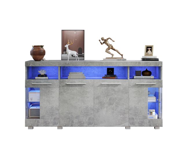 Aparador de mdf con 4 puertas y luz led,gris
