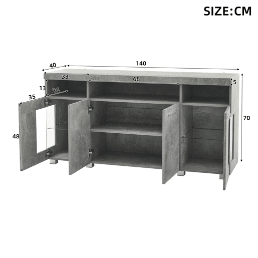 Aparador de mdf com 4 portas e luz led,cinza