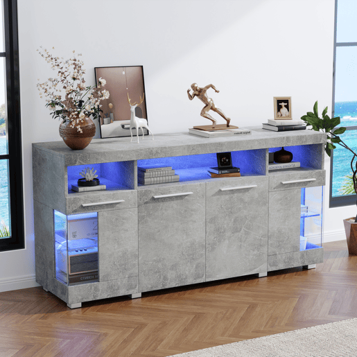 Aparador de mdf com 4 portas e luz led,cinza