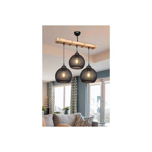 Candeeiro suspenso Fiona E27 Preto Natural 50x20x63 cm