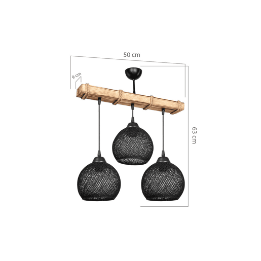 Candeeiro suspenso Fiona E27 Preto Natural 50x20x63 cm