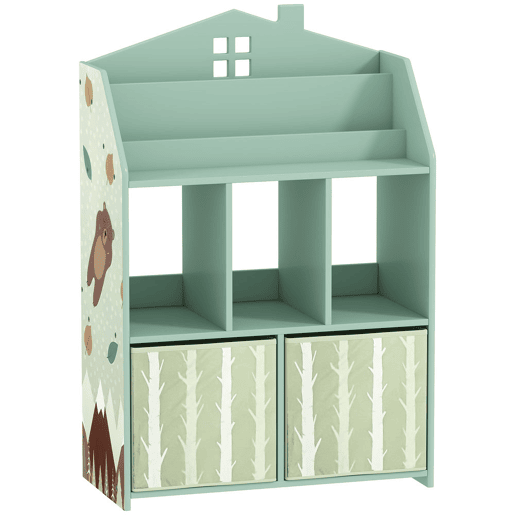 AIYAPLAY Estante Infantil para Brinquedos com Gavetas de Tecido e Prateleiras Abertas, Design de Ursinhos, Organizador para Quarto, Sala de Brincadeiras ou Creche, Verde