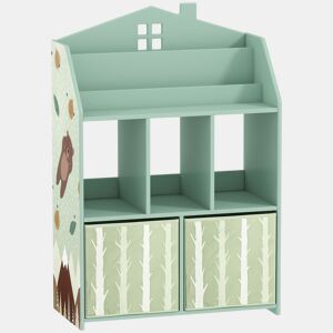 AIYAPLAY Estante Infantil para Brinquedos com Gavetas de Tecido e Prateleiras Abertas, Design de Ursinhos, Organizador para Quarto, Sala de Brincadeiras ou Creche, Verde