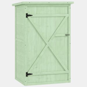 Outsunny Armário de Jardim em Madeira 75x56x115 cm Armário para Exterior com 3 Prateleiras, Porta com Trinco e Telhado de Asfalto Verde
