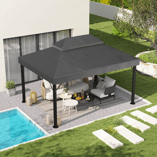 Outsunny Teto de Substituição para Pérgola, 4x3 m, Cobertura de Substituição com Teto Duplo, Orifícios de Drenagem e UPF30+, Tecido Oxford 600D Impermeável, APENAS Cobertura de Substituição para Pavilhão Gazebo, Cinzento