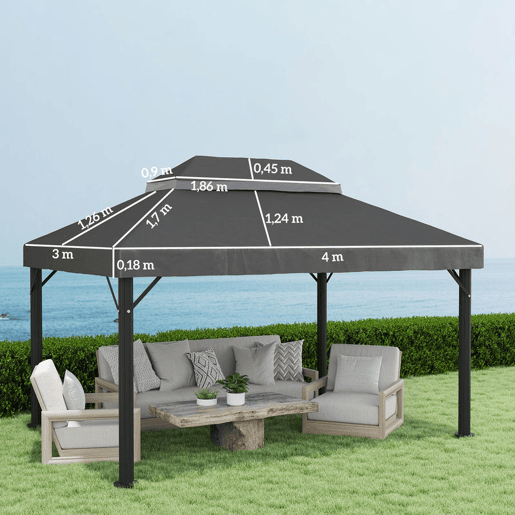 Outsunny Teto de Substituição para Pérgola, 4x3 m, Cobertura de Substituição com Teto Duplo, Orifícios de Drenagem e UPF30+, Tecido Oxford 600D Impermeável, APENAS Cobertura de Substituição para Pavilhão Gazebo, Cinzento