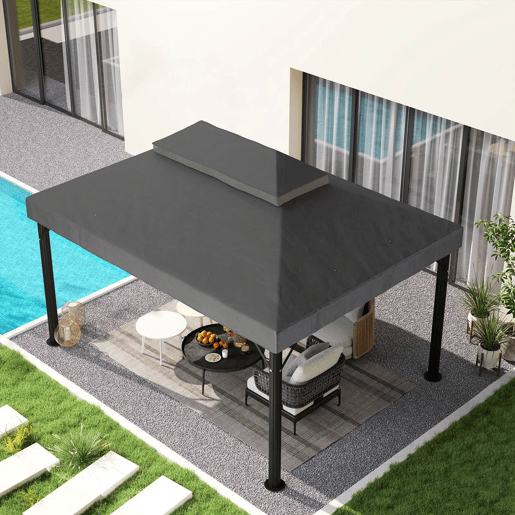 Outsunny Teto de Substituição para Pérgola, 4x3 m, Cobertura de Substituição com Teto Duplo, Orifícios de Drenagem e UPF30+, Tecido Oxford 600D Impermeável, APENAS Cobertura de Substituição para Pavilhão Gazebo, Cinzento