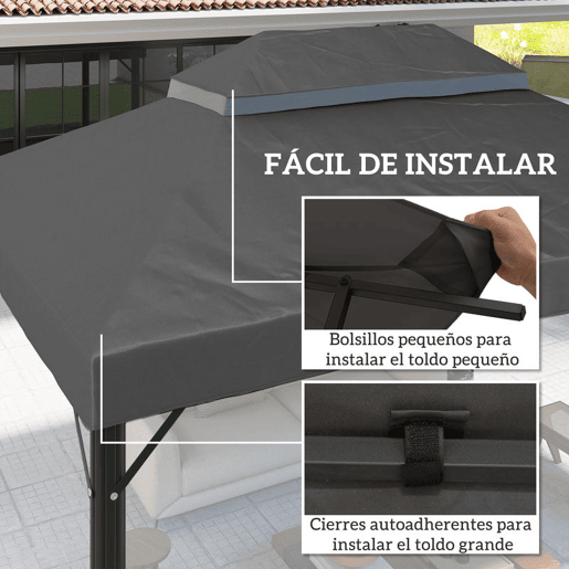 Outsunny Teto de Substituição para Pérgola, 4x3 m, Cobertura de Substituição com Teto Duplo, Orifícios de Drenagem e UPF30+, Tecido Oxford 600D Impermeável, APENAS Cobertura de Substituição para Pavilhão Gazebo, Cinzento