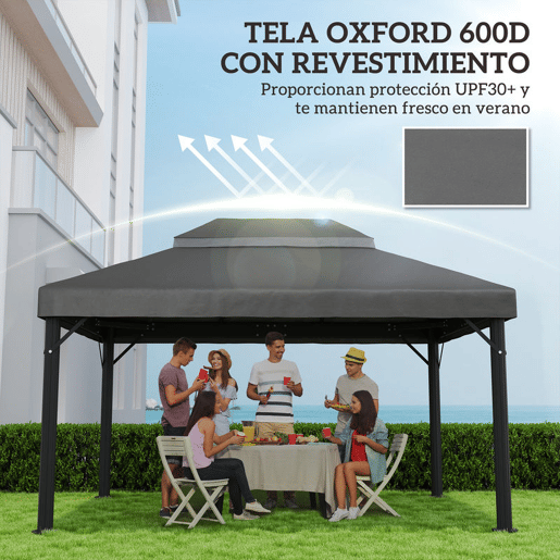 Outsunny Teto de Substituição para Pérgola, 4x3 m, Cobertura de Substituição com Teto Duplo, Orifícios de Drenagem e UPF30+, Tecido Oxford 600D Impermeável, APENAS Cobertura de Substituição para Pavilhão Gazebo, Cinzento
