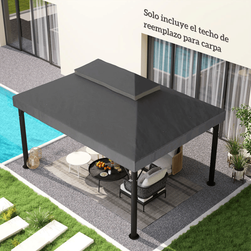 Outsunny Teto de Substituição para Pérgola, 4x3 m, Cobertura de Substituição com Teto Duplo, Orifícios de Drenagem e UPF30+, Tecido Oxford 600D Impermeável, APENAS Cobertura de Substituição para Pavilhão Gazebo, Cinzento