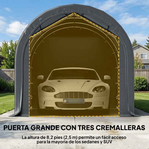 Outsunny Tenda Garagem Portátil 3x6 m Garagem Exterior Resistente com Porta Enrolável e 4 Janelas Estrutura de Metal Galvanizado UPF 30+ Abrigo de Armazenamento Branco