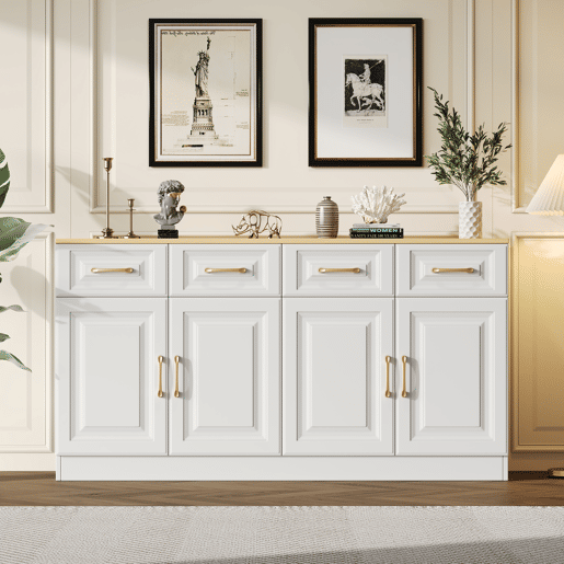 Aparador de painel de partÃculas com 4 portas e 4 gavetas,branco Aparador de painel de partÃculas com 4 portas e 4 gavetas,branco