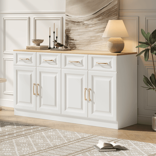 Aparador de painel de partÃculas com 4 portas e 4 gavetas,branco Aparador de painel de partÃculas com 4 portas e 4 gavetas,branco