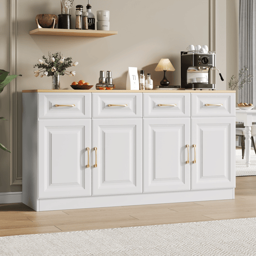Aparador de painel de partÃculas com 4 portas e 4 gavetas,branco Aparador de painel de partÃculas com 4 portas e 4 gavetas,branco