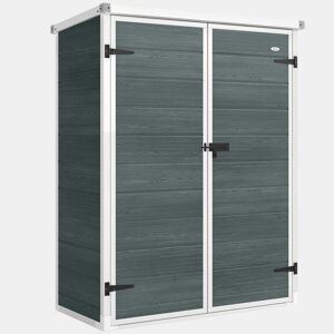Outsunny Abrigo de Jardim 0,81 m² 134x68,5x170 cm Abrigo de Exterior em Plástico com Solo 2 Prateleiras Dobráveis Portas Duplas com Fecho para Armazenamento de Ferramentas Cinzento