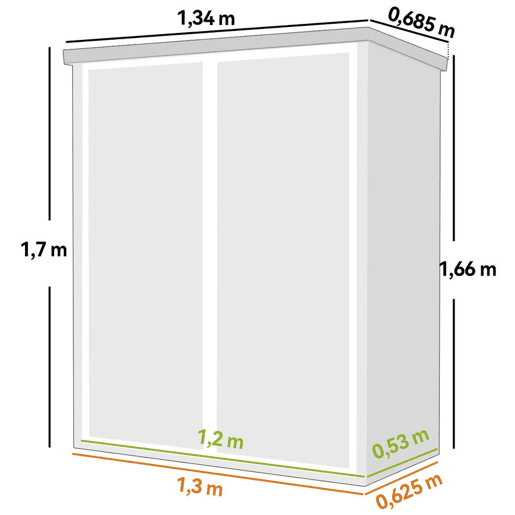 Outsunny Abrigo de Jardim 0,81 m² 134x68,5x170 cm Abrigo de Exterior em Plástico com Solo 2 Prateleiras Dobráveis Portas Duplas com Fecho para Armazenamento de Ferramentas Cinzento