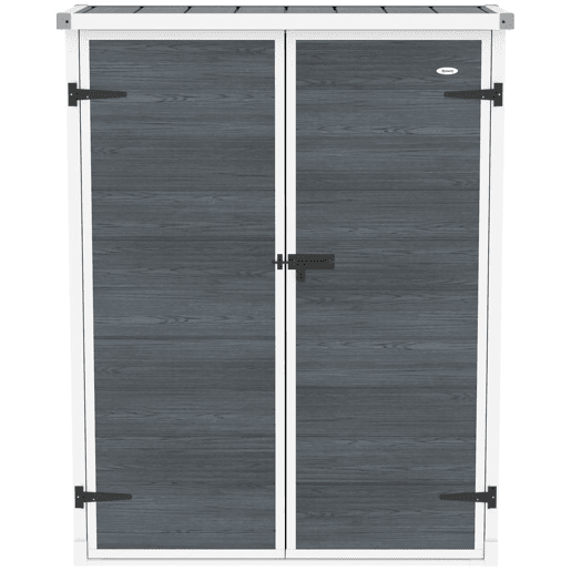 Outsunny Abrigo de Jardim 0,81 m² 134x68,5x170 cm Abrigo de Exterior em Plástico com Solo 2 Prateleiras Dobráveis Portas Duplas com Fecho para Armazenamento de Ferramentas Cinzento