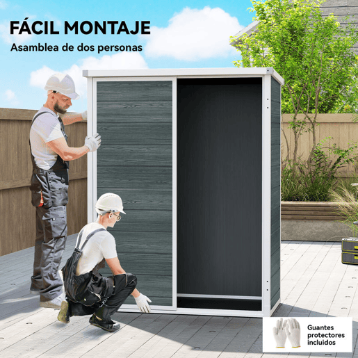 Outsunny Abrigo de Jardim 0,81 m² 134x68,5x170 cm Abrigo de Exterior em Plástico com Solo 2 Prateleiras Dobráveis Portas Duplas com Fecho para Armazenamento de Ferramentas Cinzento