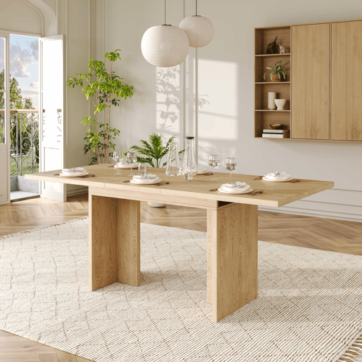 Mesa de jantar extensível, 140180x80 cm - Para 6-8 pessoas, forma retangular, tampo espesso, estilo simples - Carvalho