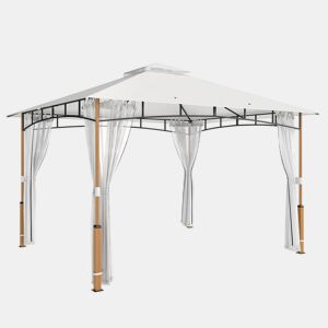 Outsunny Pérgola para Jardim 3x3,6 m Pérgola de Exterior com Telhado Duplo Paredes de Rede UPF50+ Estrutura Metálica Pérgola Terraço Jardim Creme e Teca