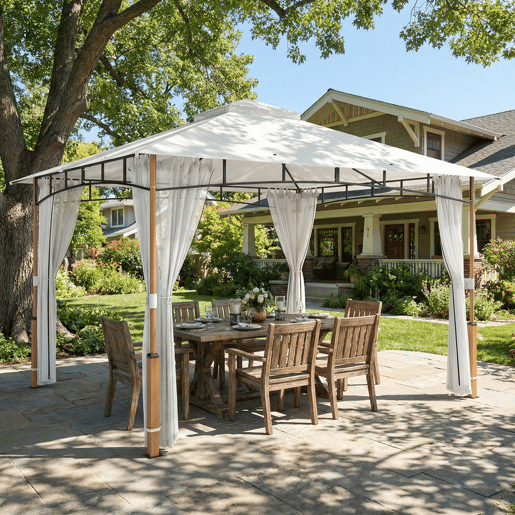 Outsunny Pérgola para Jardim 3x3,6 m Pérgola de Exterior com Telhado Duplo Paredes de Rede UPF50+ Estrutura Metálica Pérgola Terraço Jardim Creme e Teca