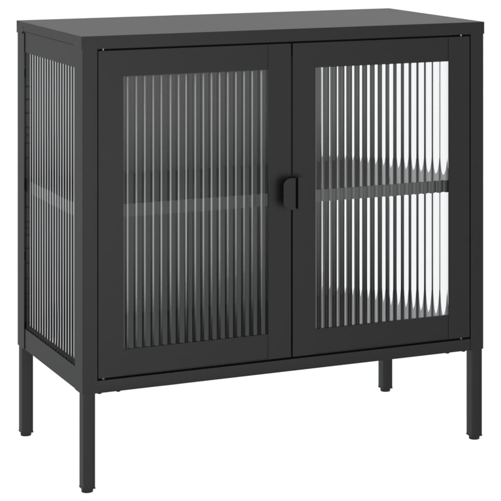 Aparador - mueble de almacenamiento de vidrio y acero negro 70x35x70 cm es4040