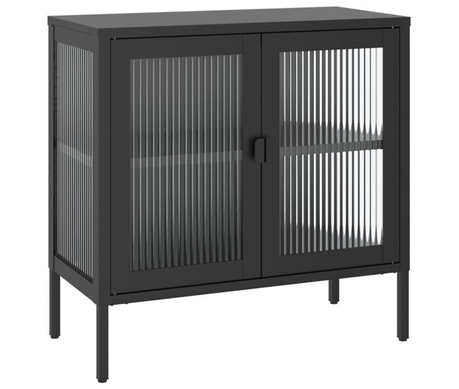 Aparador - mueble de almacenamiento de vidrio y acero negro 70x35x70 cm es4040