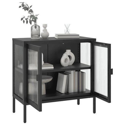 Aparador - Bufete - Móvei de apoio 70x35x70 cm vidro e aço preto pt4040