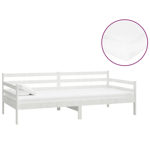 Sofá-cama, Sofá conversível com colchão 90x200 cm pinho maciço branco