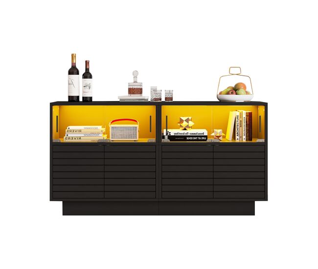 Aparador de panel de partículas con 4 puertas y luz led,negro