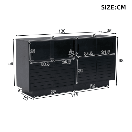 Aparador de painel de partÃculas com 4 portas e luz led,preto Aparador de painel de partÃculas com 4 portas e luz led,preto