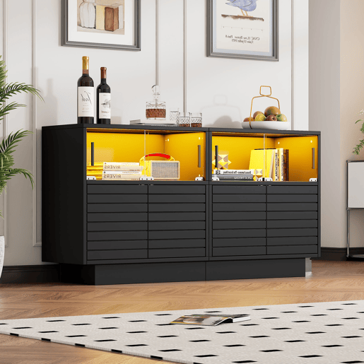 Aparador de painel de partÃculas com 4 portas e luz led,preto Aparador de painel de partÃculas com 4 portas e luz led,preto