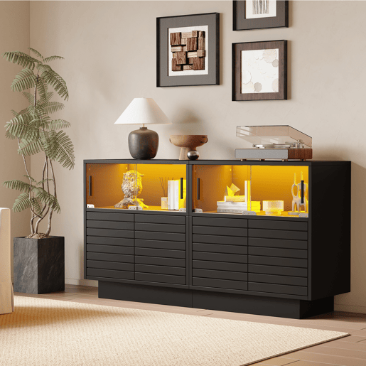 Aparador de painel de partÃculas com 4 portas e luz led,preto Aparador de painel de partÃculas com 4 portas e luz led,preto