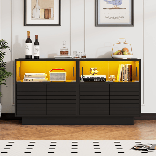 Aparador de painel de partÃculas com 4 portas e luz led,preto Aparador de painel de partÃculas com 4 portas e luz led,preto