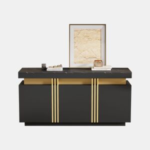 Aparador de painel de partículas com 3 portas,preto